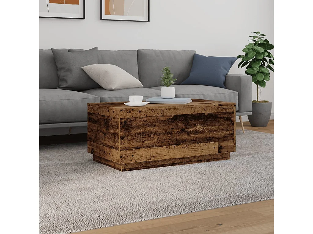 Table basse avec lumières LED vieux bois 90x50x40 cm