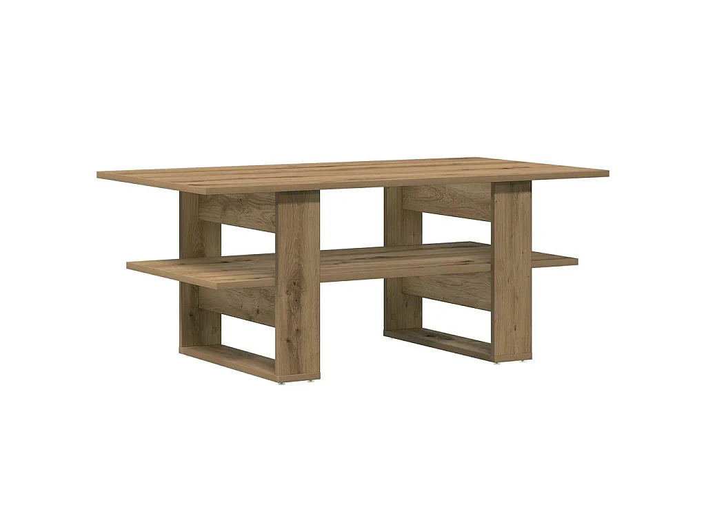 Table basse chêne artisanal 102x55x42 cm bois d'ingénierie