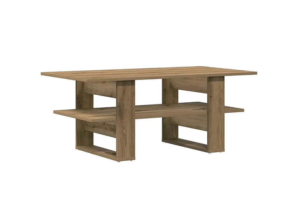 Table basse chêne artisanal 102x55x42 cm bois d'ingénierie