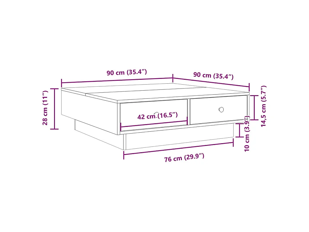 Mesa de centro 90x90x28 cm contraplacado branco