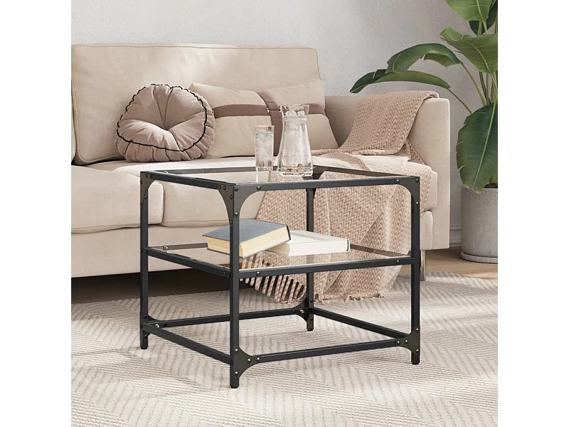 Couchtisch mit Glasplatte Transparent 50x50x45 cm Stahl
