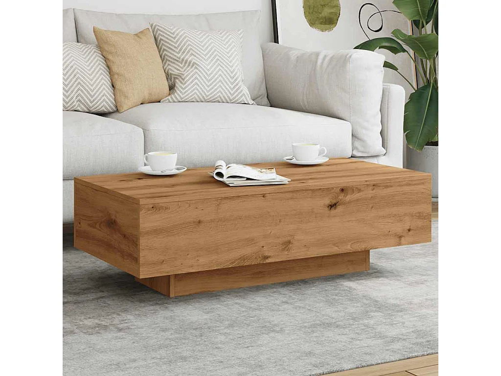 Table basse chêne artisanal 100x49,5x31 cm bois d'ingénierie