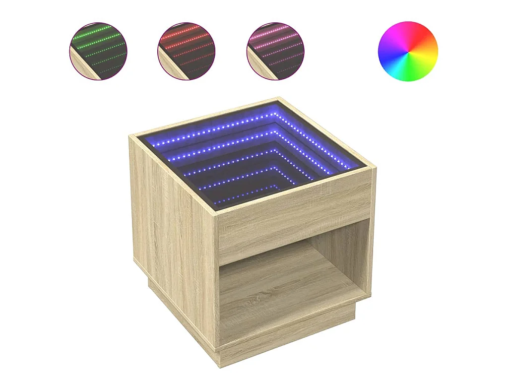 Tavolino da Salotto con LED Infinity Rovere Sonoma 50x50x50 cm