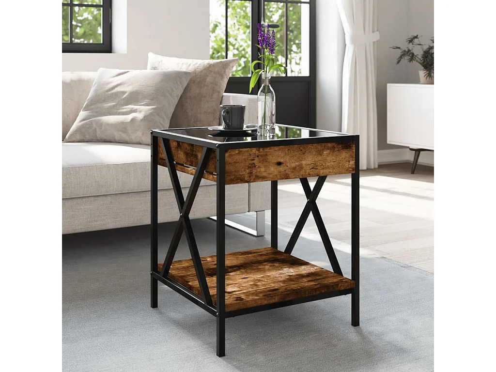 Table basse avec LED Infinity chêne fumé 40x40x49 cm