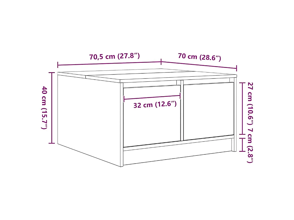 Table basse avec tiroirs sonoma gris 70,5x70x40 cm