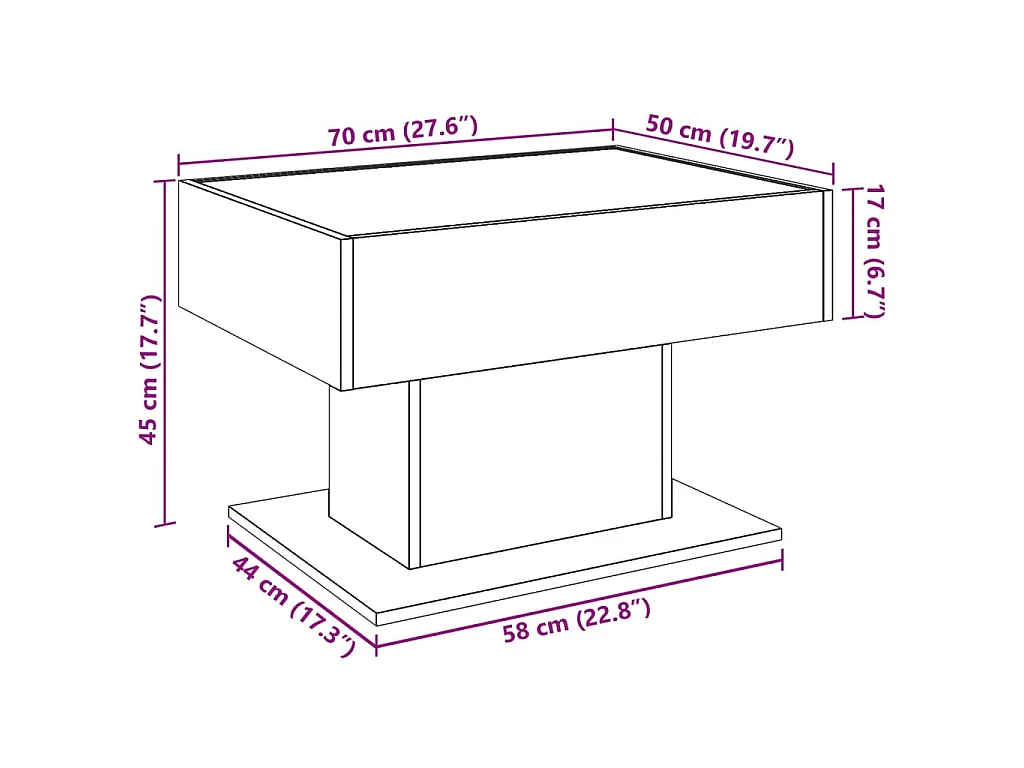 Table basse avec LED blanc 70x50x45 cm bois d'ingénierie