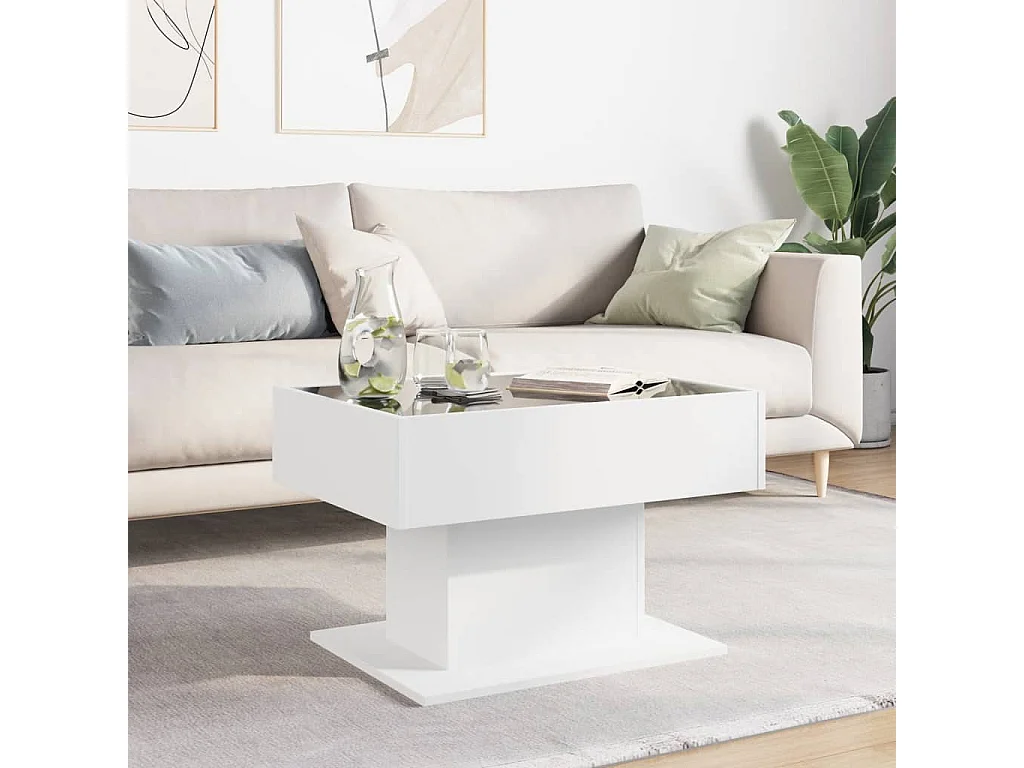 Table basse avec LED blanc 70x50x45 cm bois d'ingénierie