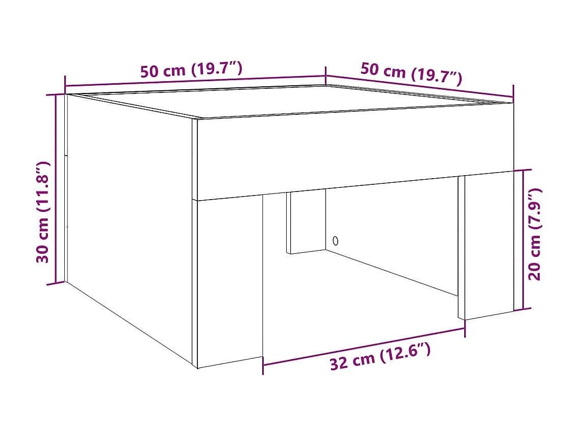 Table basse avec LED infini chêne sonoma 50x50x30 cm