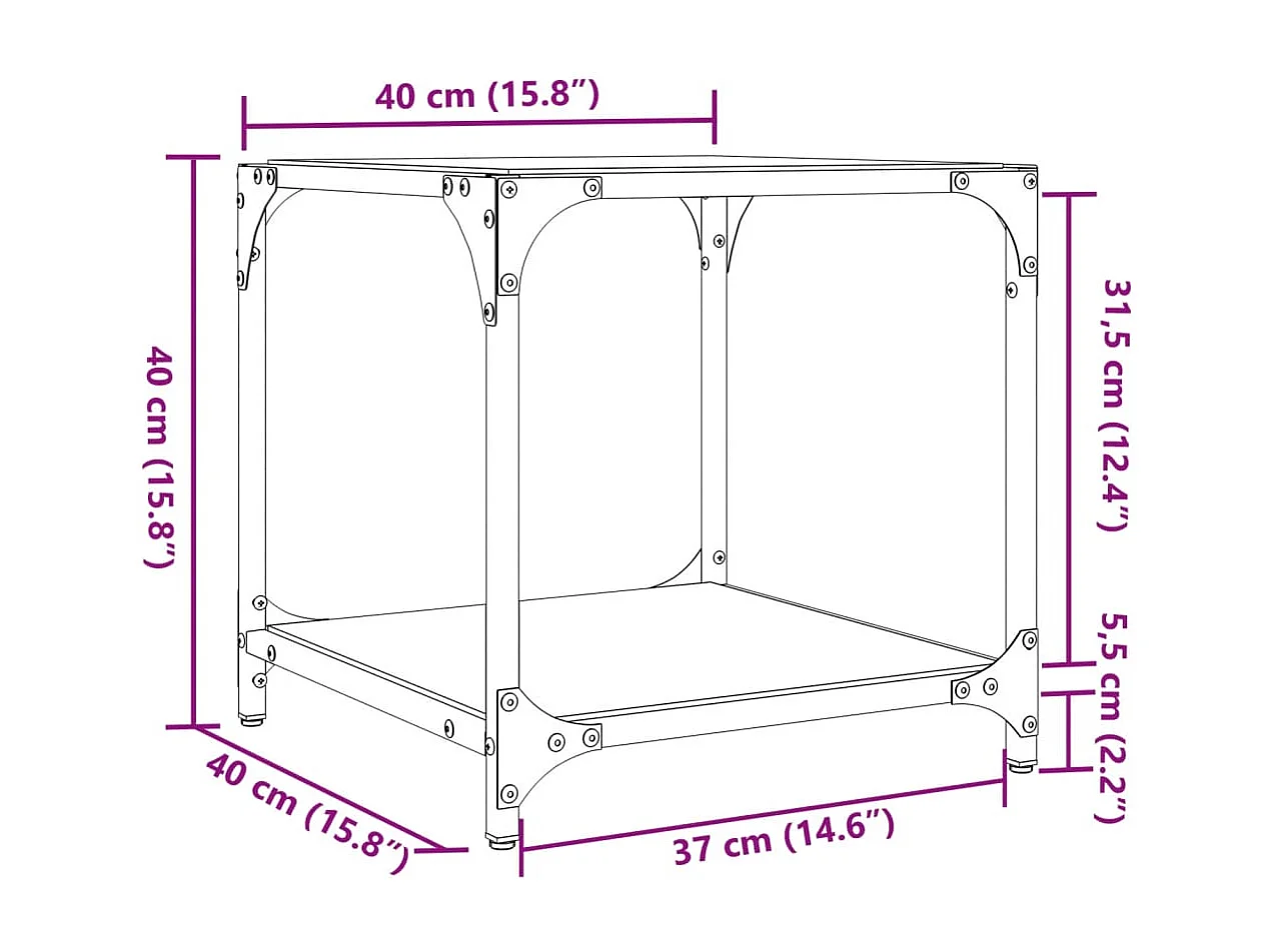Tavolino Salotto con Piano Vetro Trasparente 40x40x40cm Acciaio