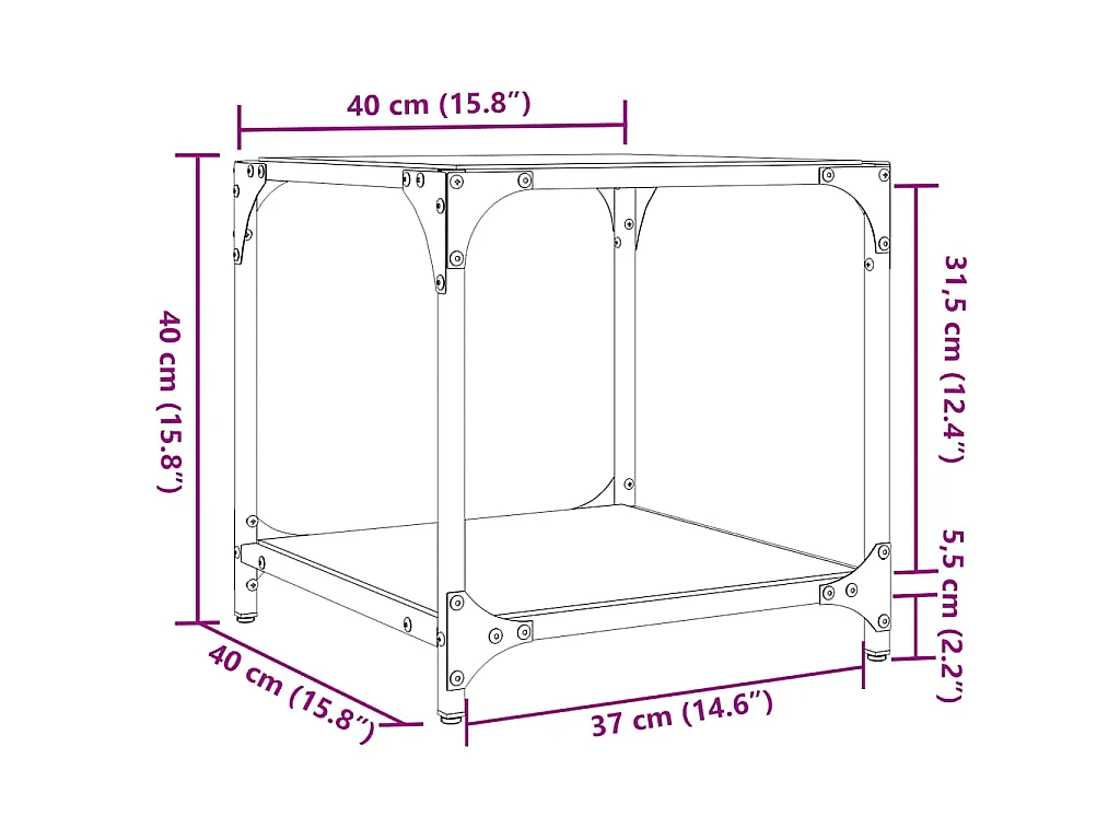 Mesas de centro c/ topo vidro transparente 2 pcs 40x40x40cm aço
