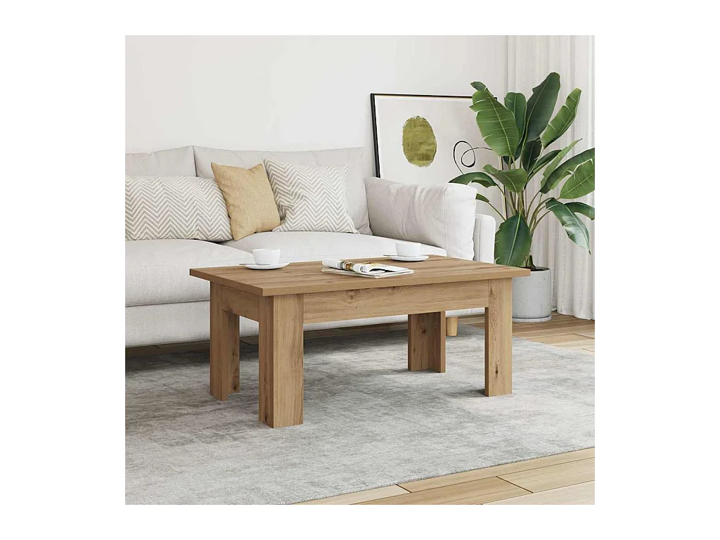 Table basse chêne artisanal 100x60x42 cm bois d'ingénierie