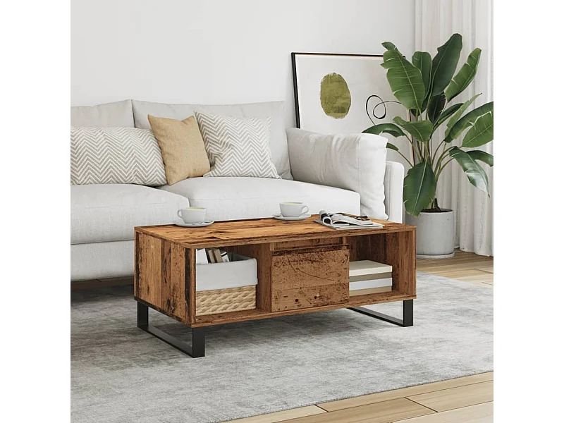 Table basse vieux bois 90x50x36,5 cm bois d'ingénierie