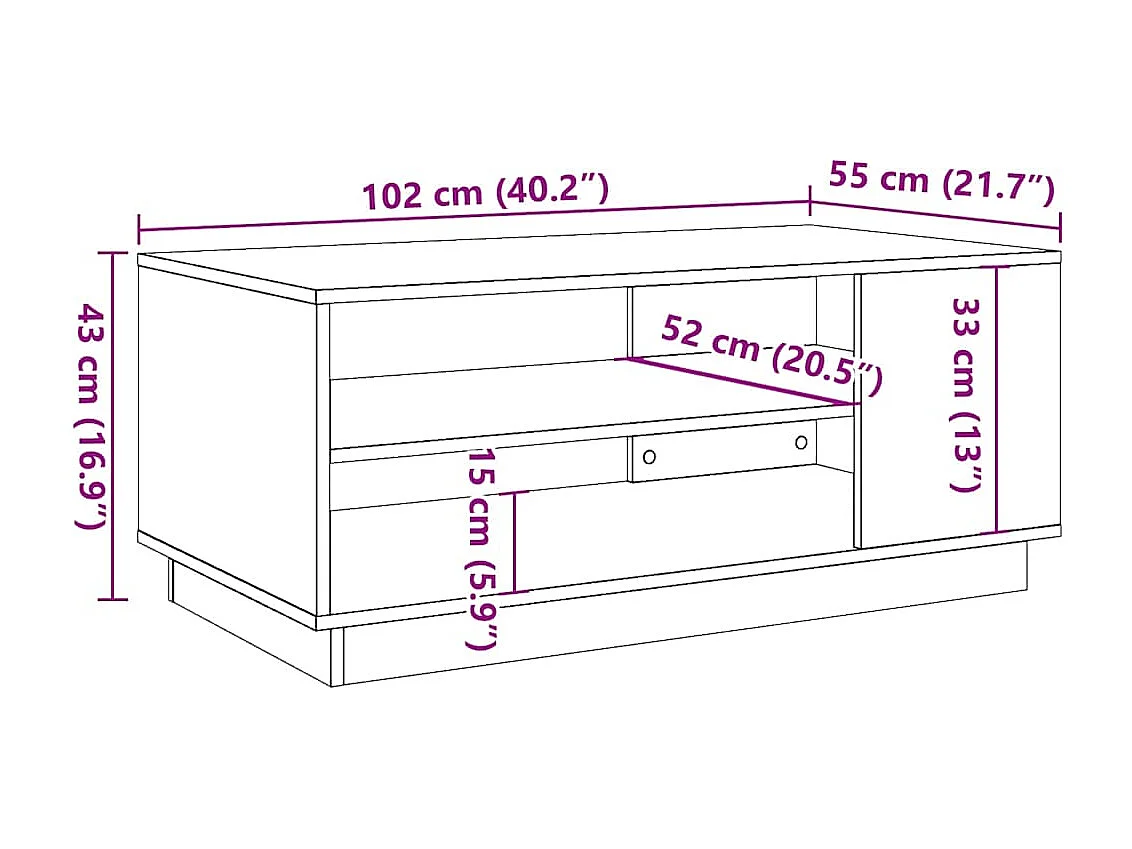 Table basse vieux bois 102x55x43 cm bois d'ingénierie