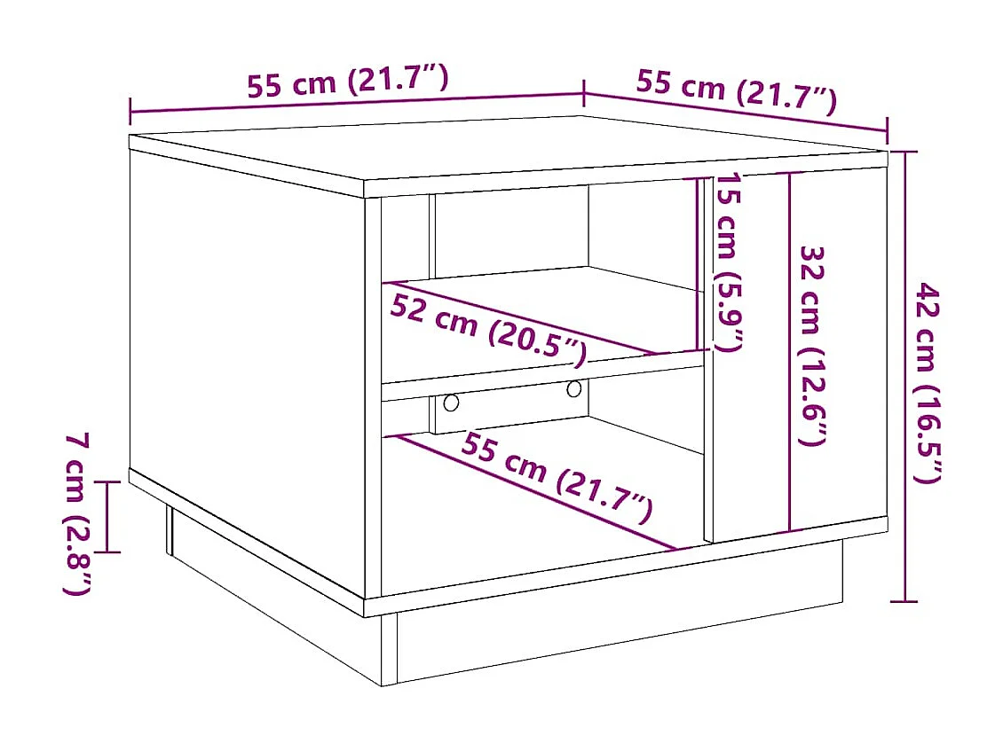 Table basse chêne artisanal 55x55x42 cm bois d'ingénierie