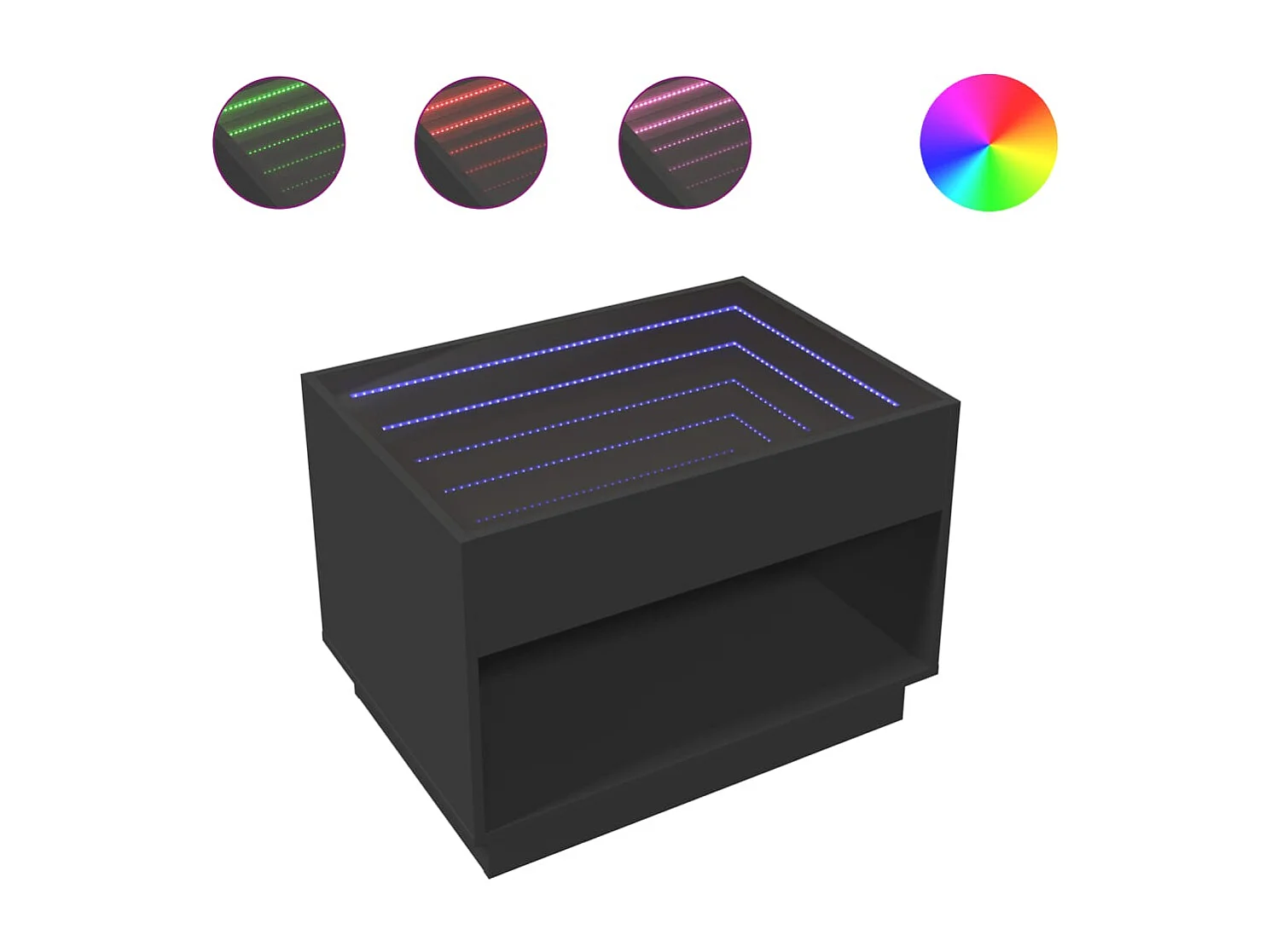 Table basse avec LED infini noir 70x50x50 cm