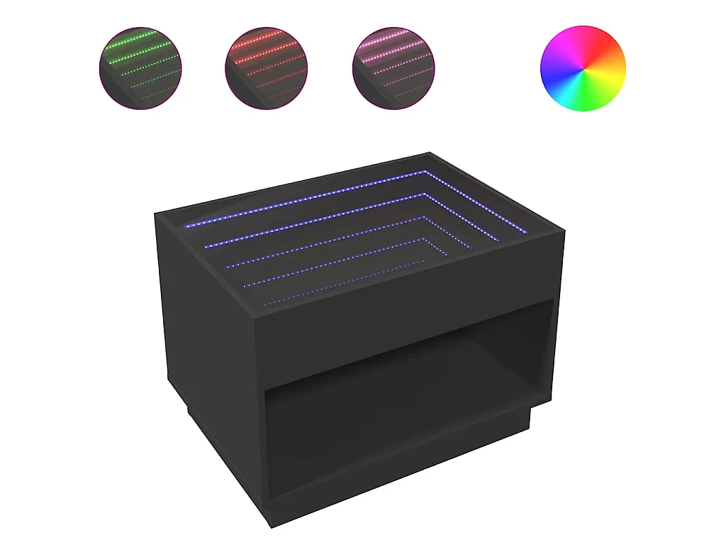 Couchtisch mit Infinity-LED Schwarz 70x50x50 cm