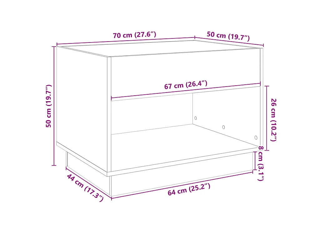 Couchtisch mit Infinity-LED Schwarz 70x50x50 cm