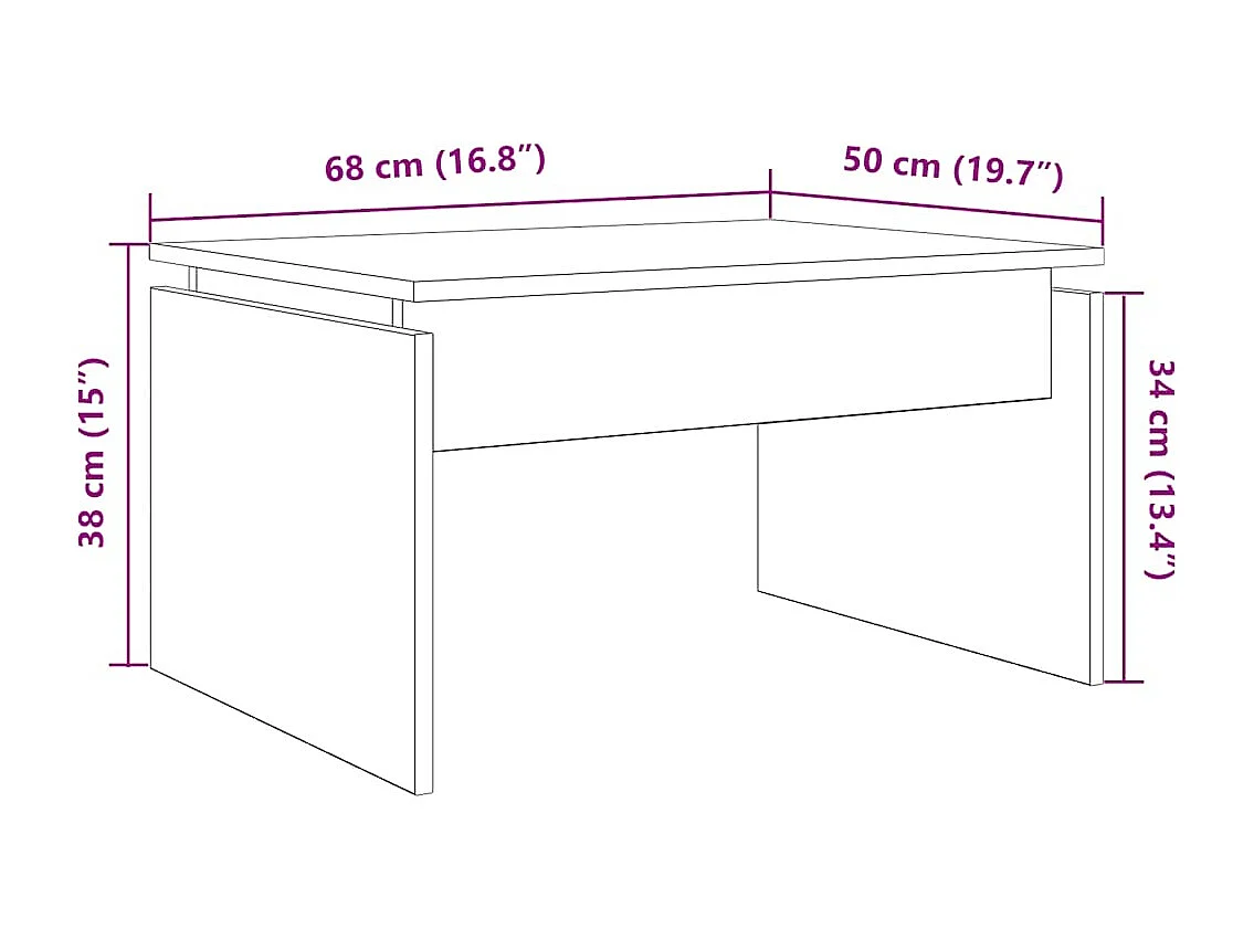 Table basse chêne artisanal 68x50x38 cm bois d'ingénierie