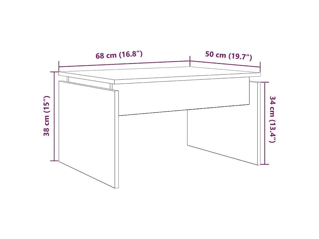 Salontafel 68x50x38 cm bewerkt hout artisanaal eikenkleur