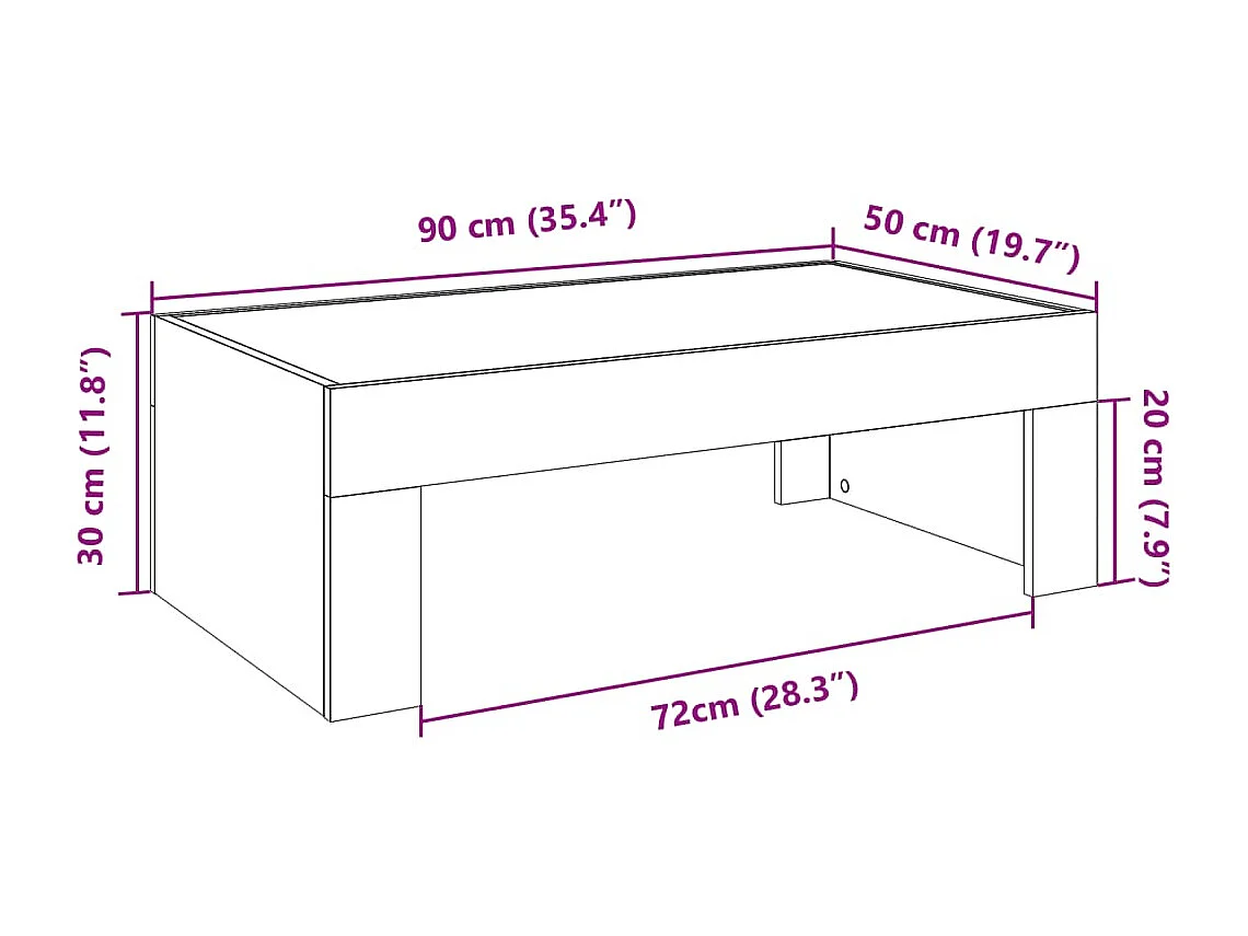 Table basse avec LED infini blanc 90x50x30 cm
