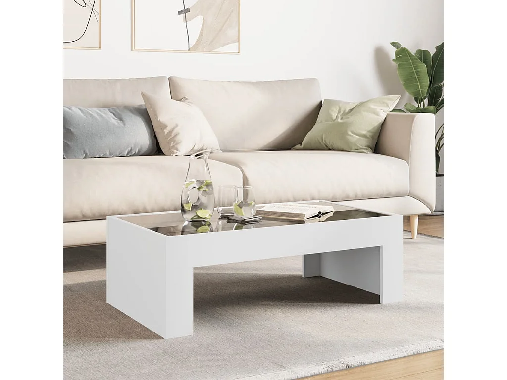 Table basse avec LED infini blanc 90x50x30 cm