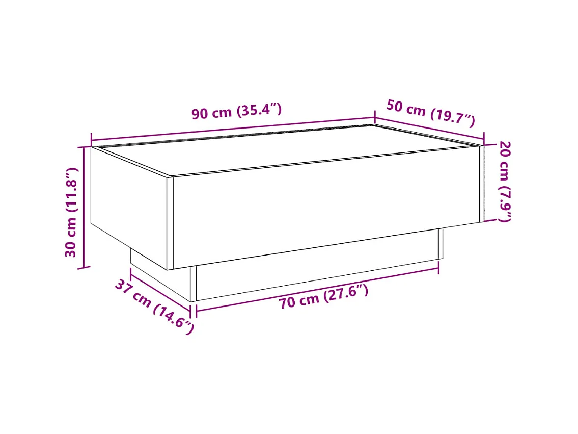 Salontafel met LED 90x50x30 cm bewerkt hout wit