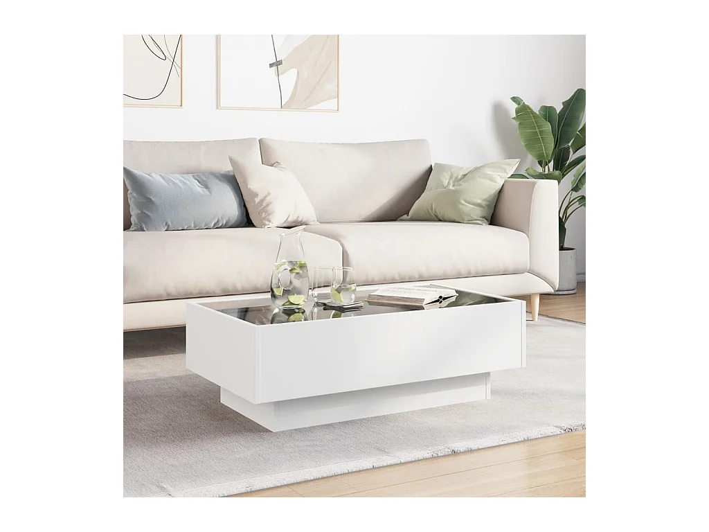 Salontafel met LED 90x50x30 cm bewerkt hout wit