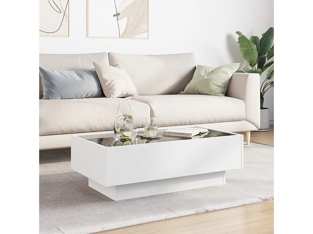 Table basse avec LED blanc 90x50x30 cm bois d'ingénierie