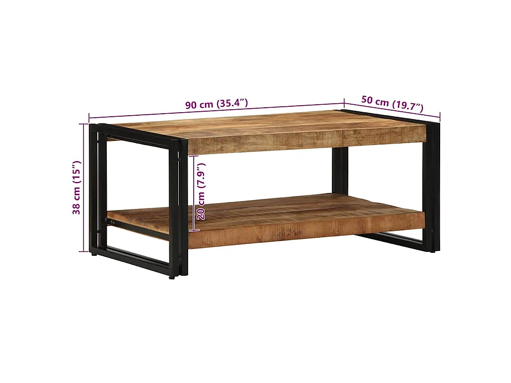 Table basse 90x50x38 cm bois de manguier massif brut