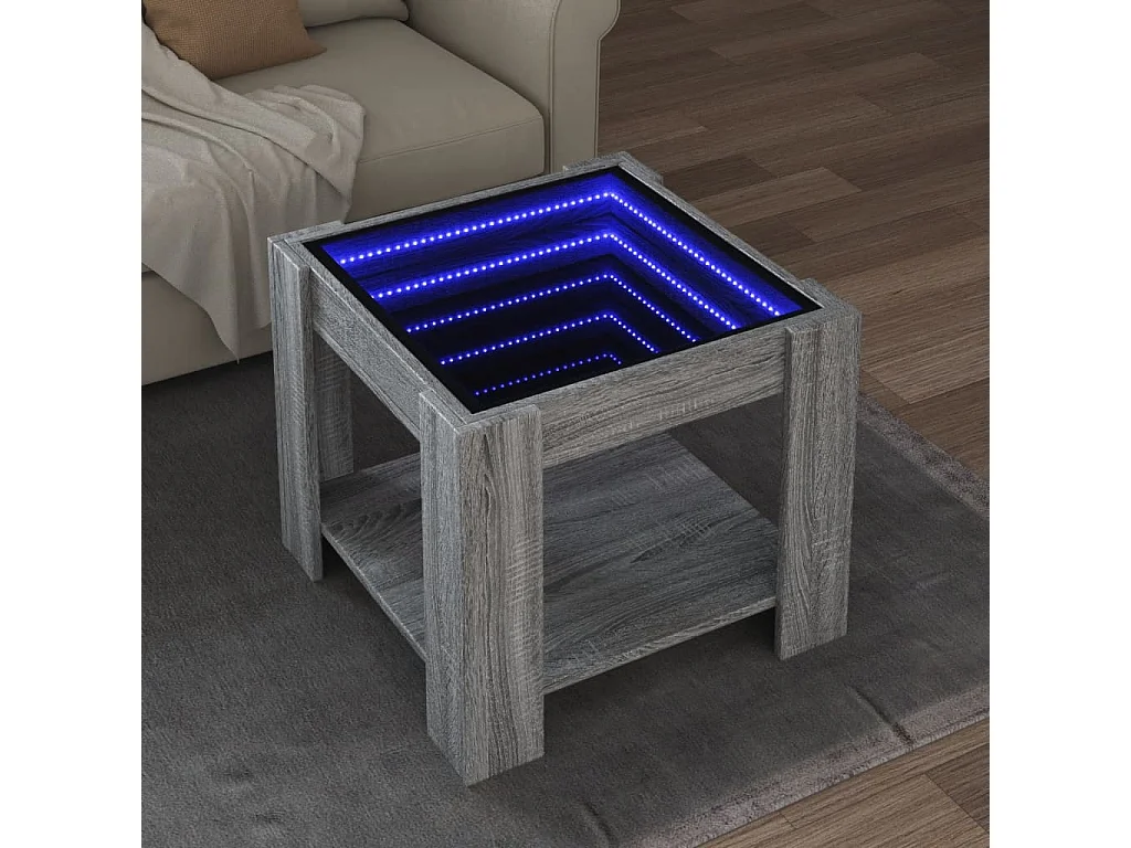 Salontafel met LED 53x53x45 cm bewerkt hout grijs sonoma eiken