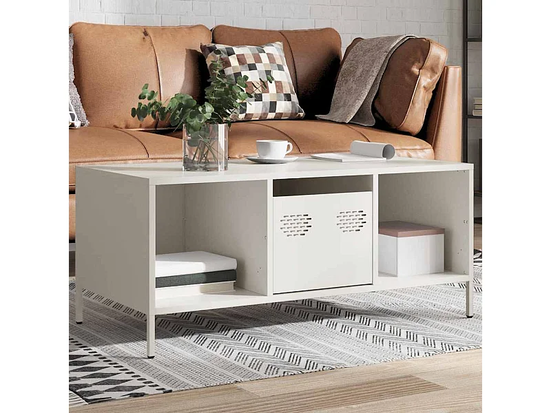 Tavolino Bianco 101,5x50x43,5 cm in Acciaio Laminato a Freddo