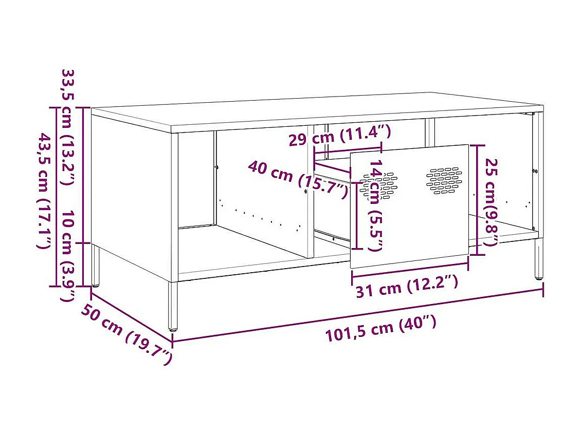 Table basse blanc 101,5x50x43,5 cm acier laminé à froid
