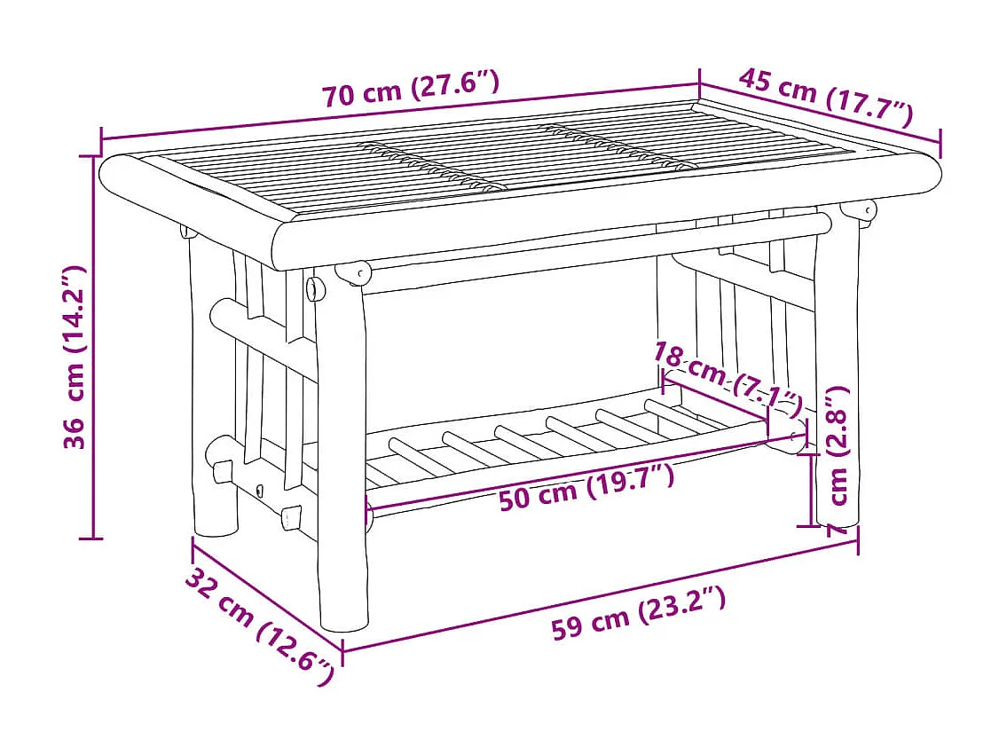 Tavolino da Salotto 70x45x36 cm in Bambù