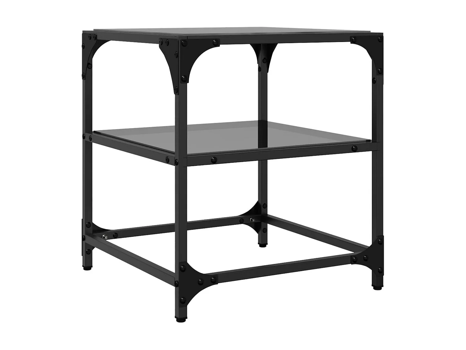 Salontafels 2 st met zwart glazen blad 40x40x45 cm staal