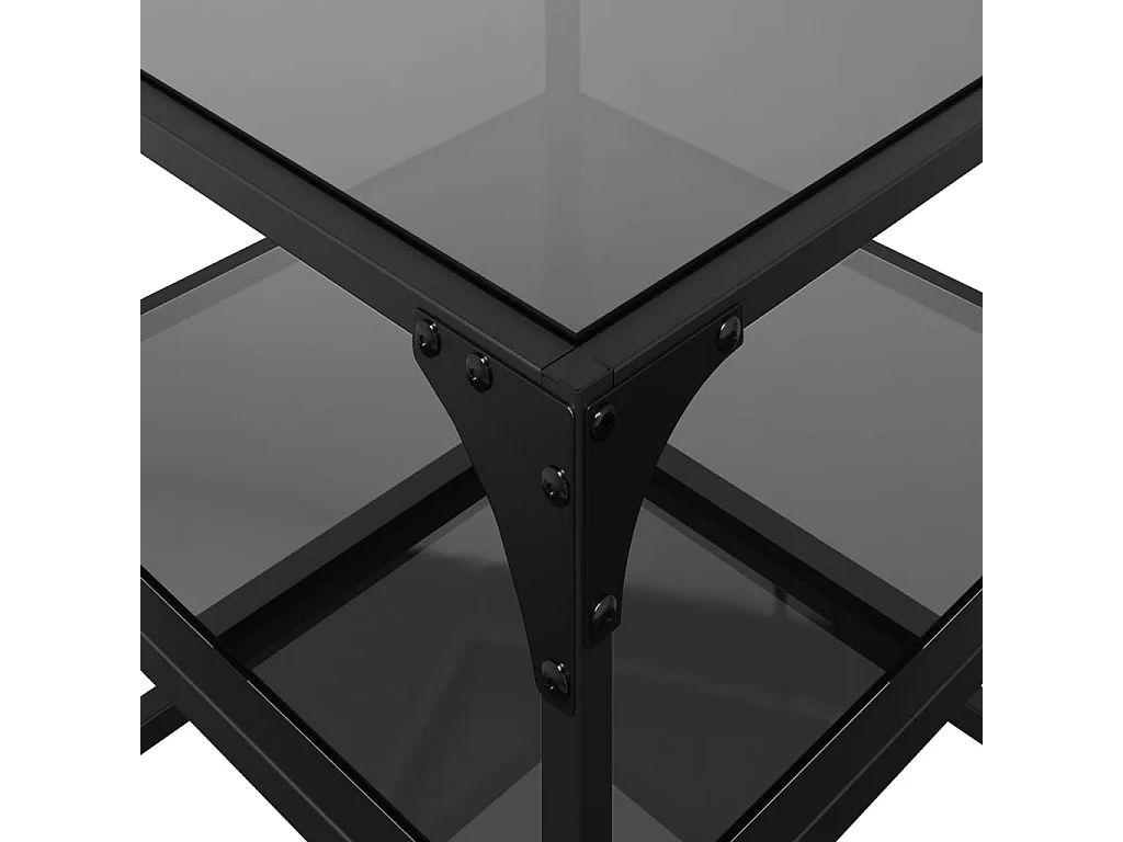 Salontafels 2 st met zwart glazen blad 40x40x45 cm staal