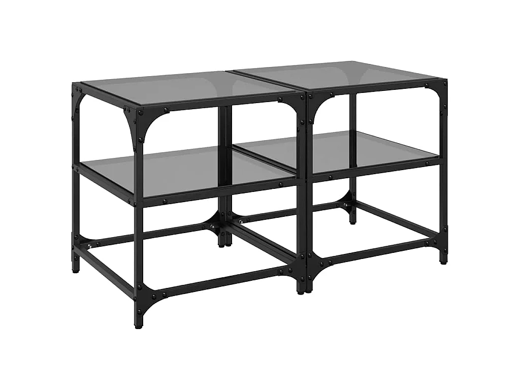 Tables basses avec dessus en verre noir 2 pcs 40x40x45 cm acier