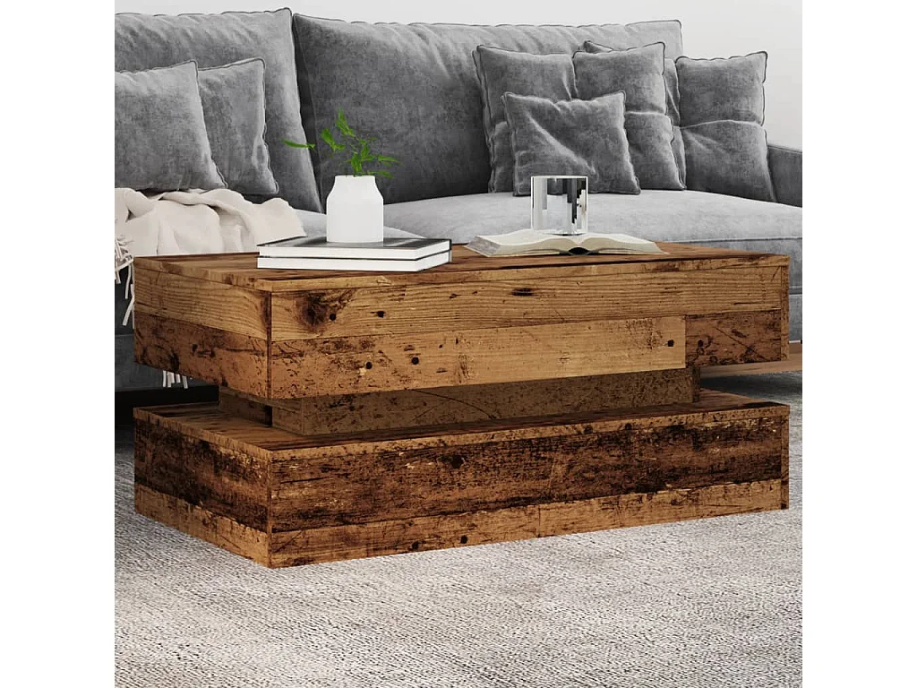 Table basse avec lumières LED vieux bois 90x50x40 cm
