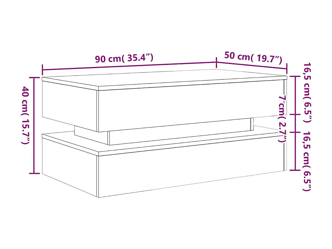 Table basse avec lumières LED vieux bois 90x50x40 cm