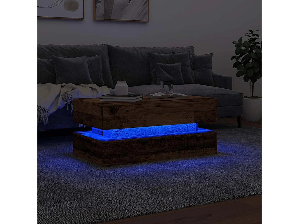 Table basse avec lumières LED vieux bois 90x50x40 cm