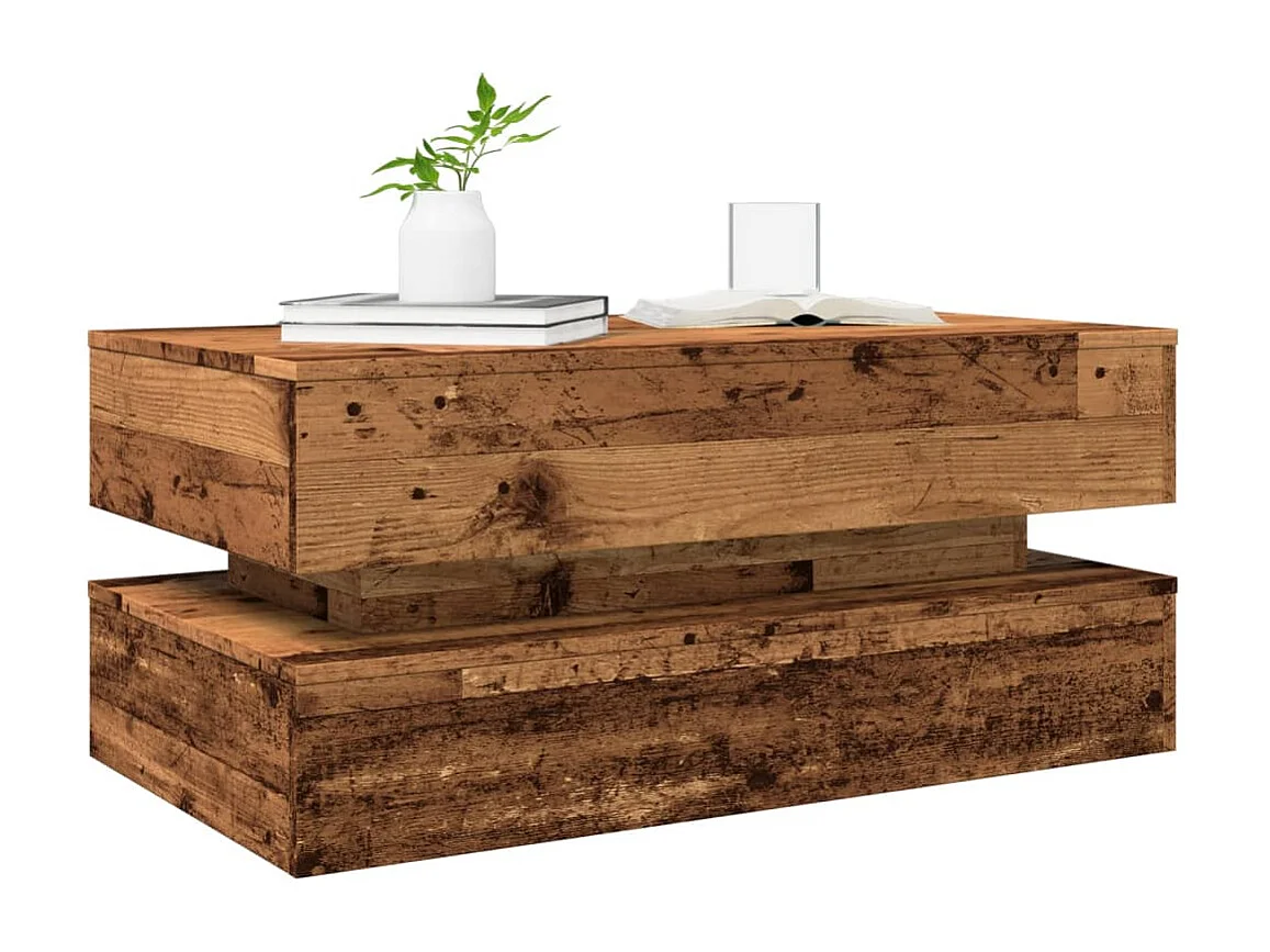 Table basse avec lumières LED vieux bois 90x50x40 cm