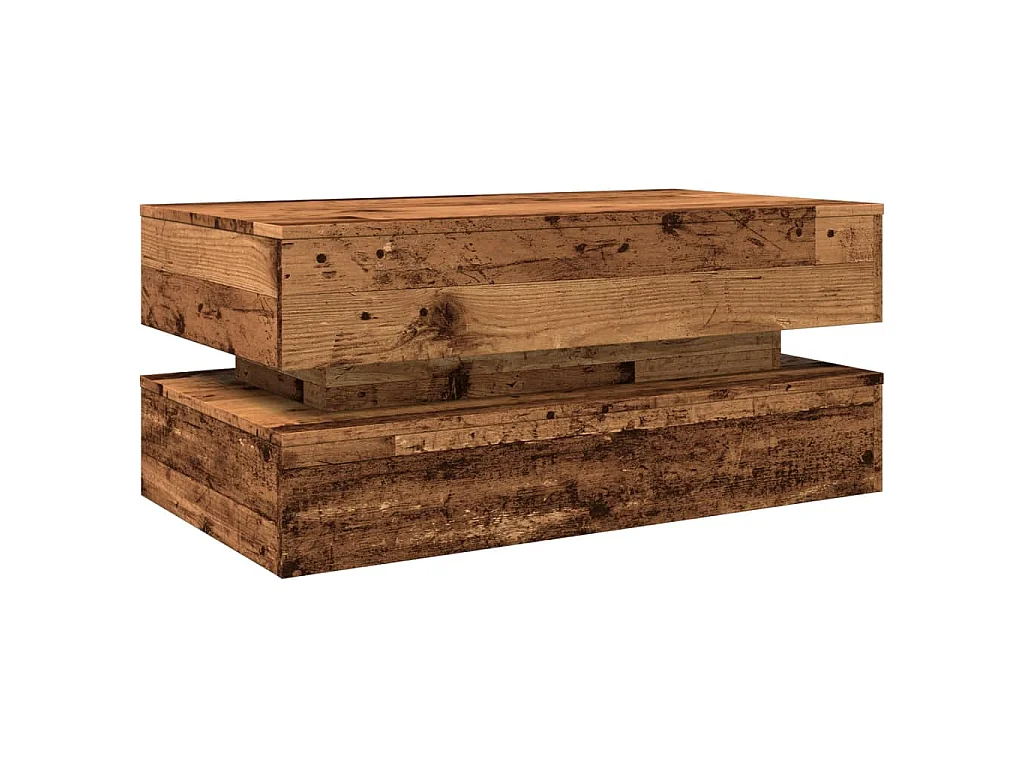 Couchtisch mit LED-Leuchten Altholz-Optik 90x50x40 cm