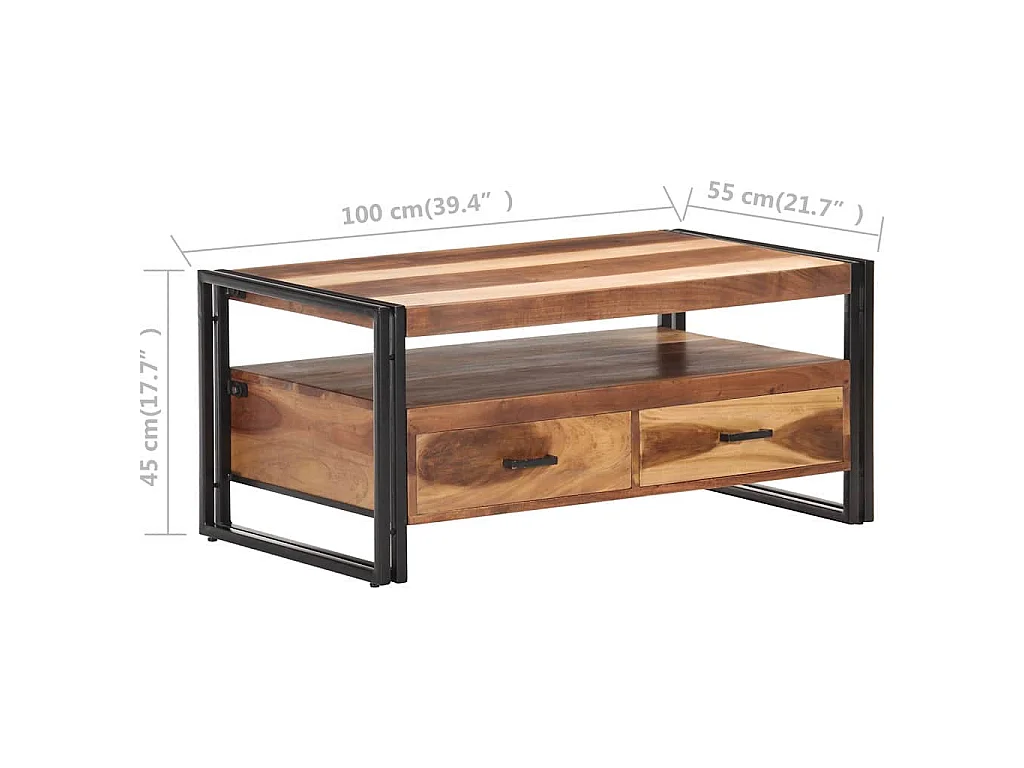 Tavolino da Salotto 100x55x45 cm in Legno Massello di Acacia