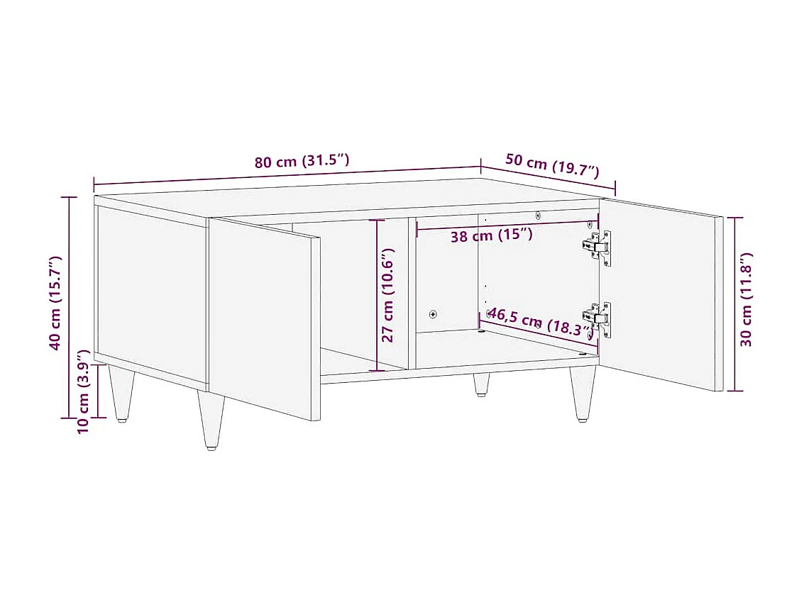 Table basse 80x50x40 cm bois de manguier massif