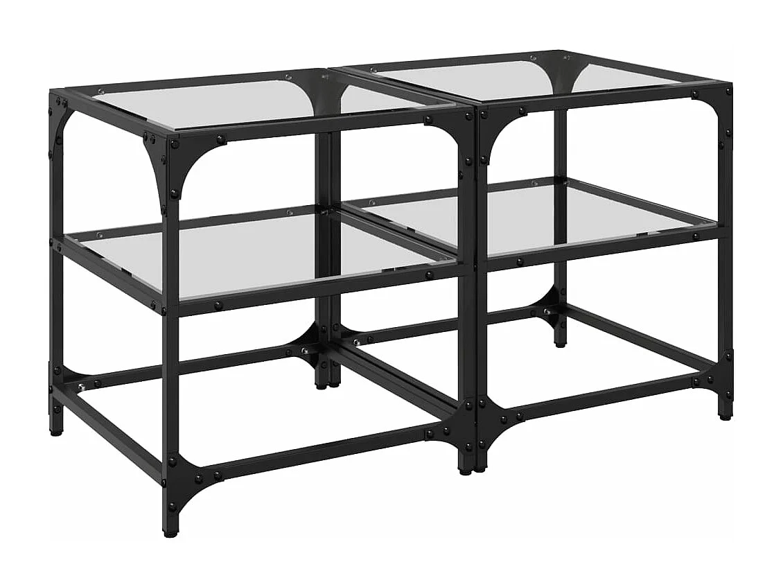 Tavolino Salotto con Piano Vetro Trasparente 40x40x45cm Acciaio