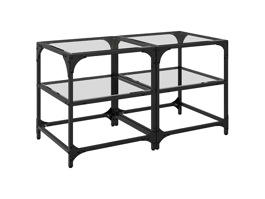 Salontafels 2 st met transparant glazen blad 40x40x45 cm staal
