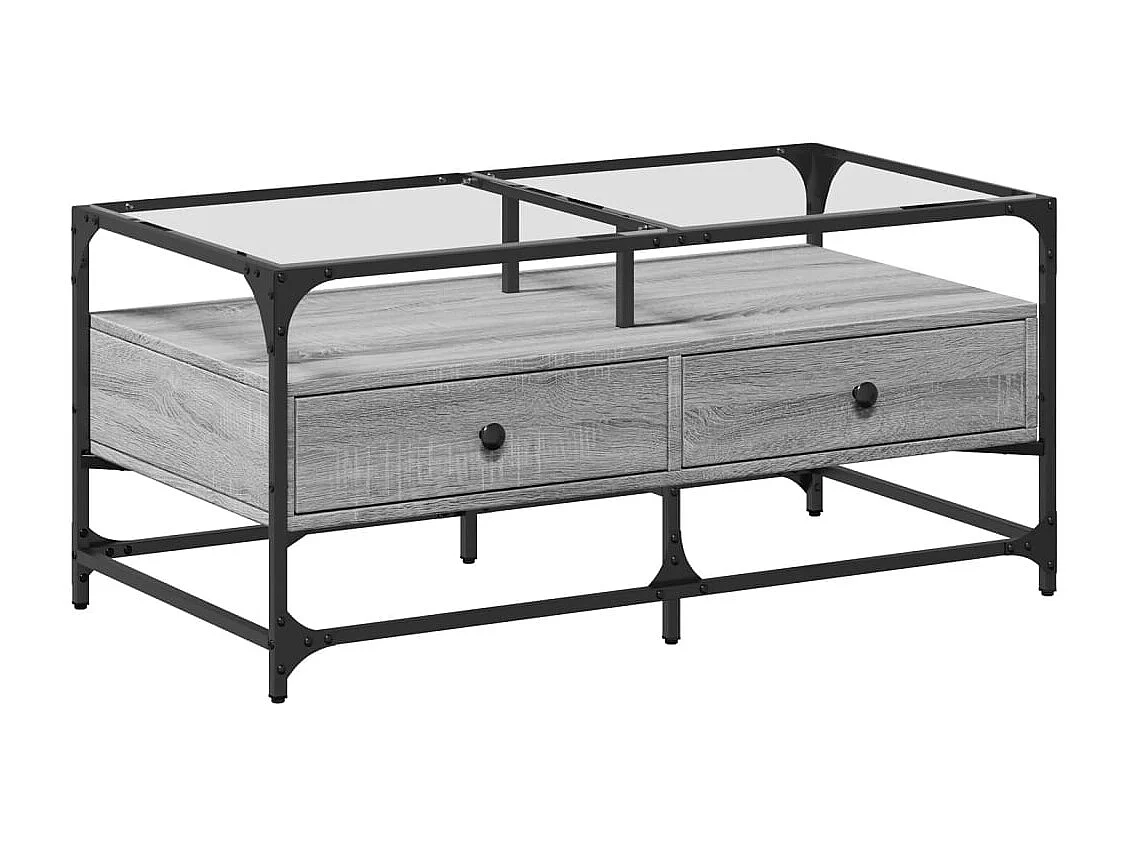Tavolino con Piano in Vetro Grigio Cemento 98,5x50x45cm Acciaio
