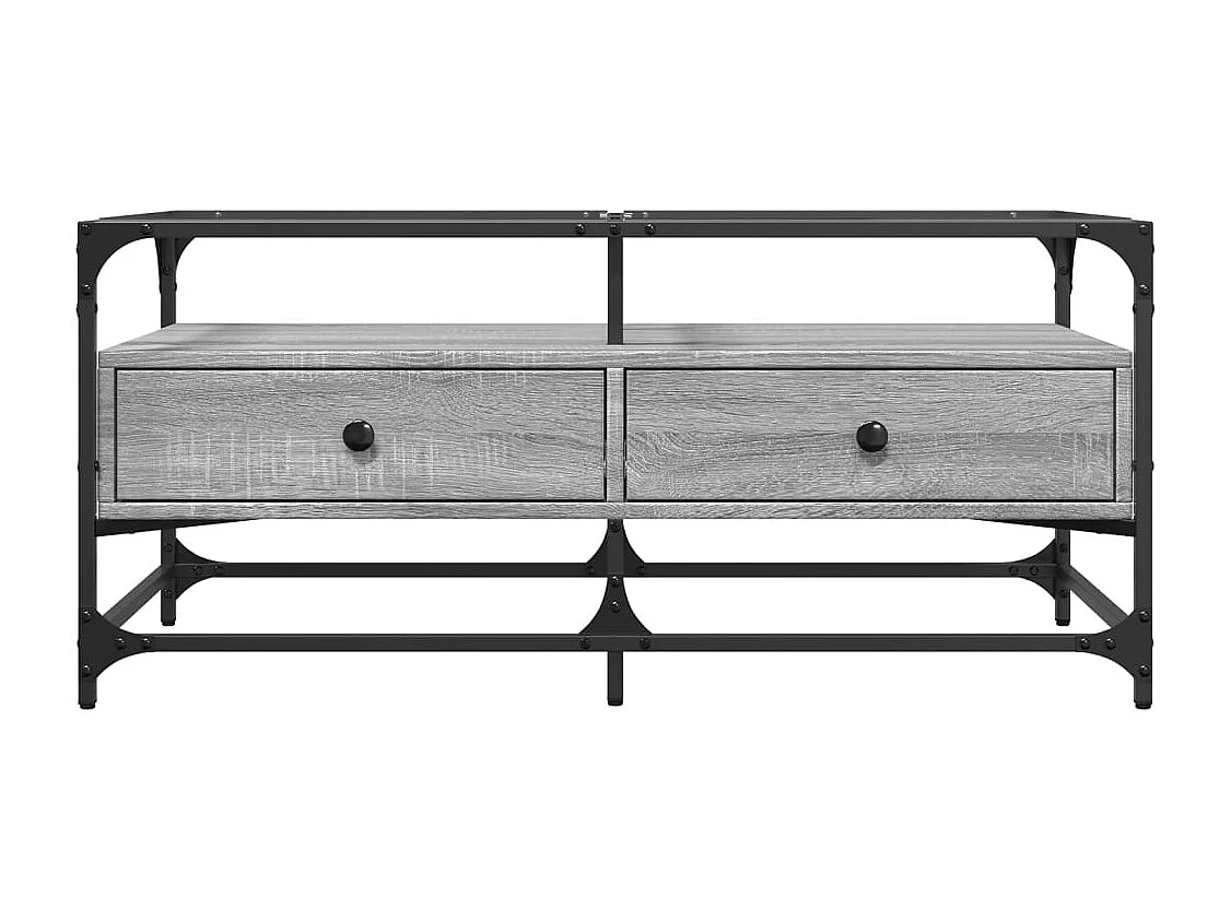 Tavolino con Piano in Vetro Grigio Cemento 98,5x50x45cm Acciaio