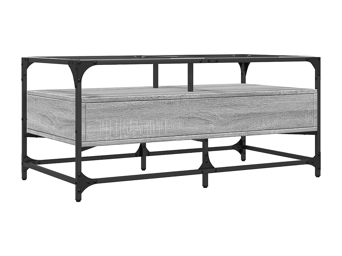 Tavolino con Piano in Vetro Grigio Cemento 98,5x50x45cm Acciaio