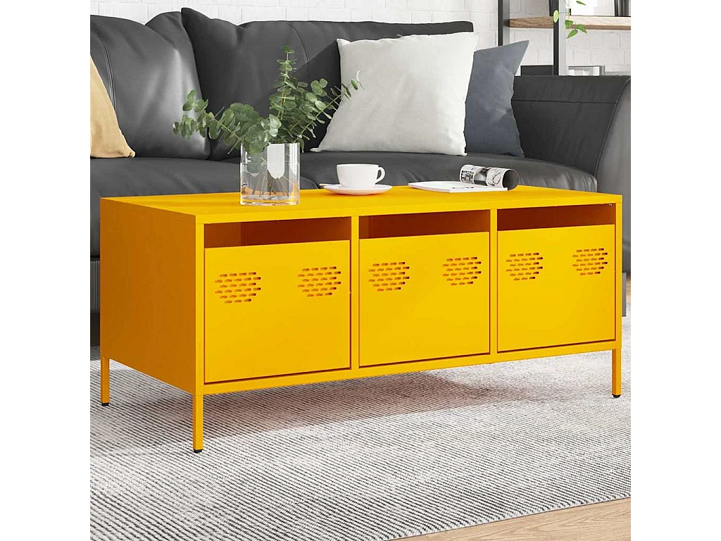 Table basse jaune moutarde 101,5x50x43,5cm acier laminé à froid