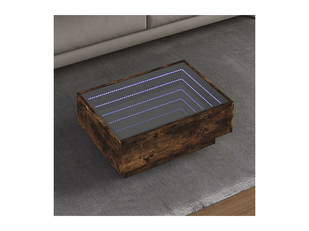 Table basse avec LED chêne fumé 70x50x30 cm bois d'ingénierie